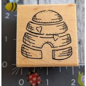 JRL Design Bee Hive Hearts Rubber Stamp Wood #E63